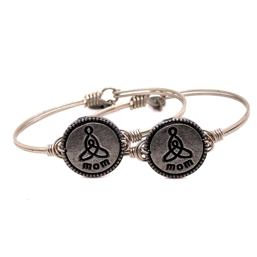 Luca and Dani Silver Tone Mom Celtic Knot Wire Wrapped Bangle Bracelet Set of 2